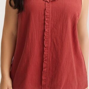 BloomChic Ruffle Trim Sleeveless Blouse - Deep Red